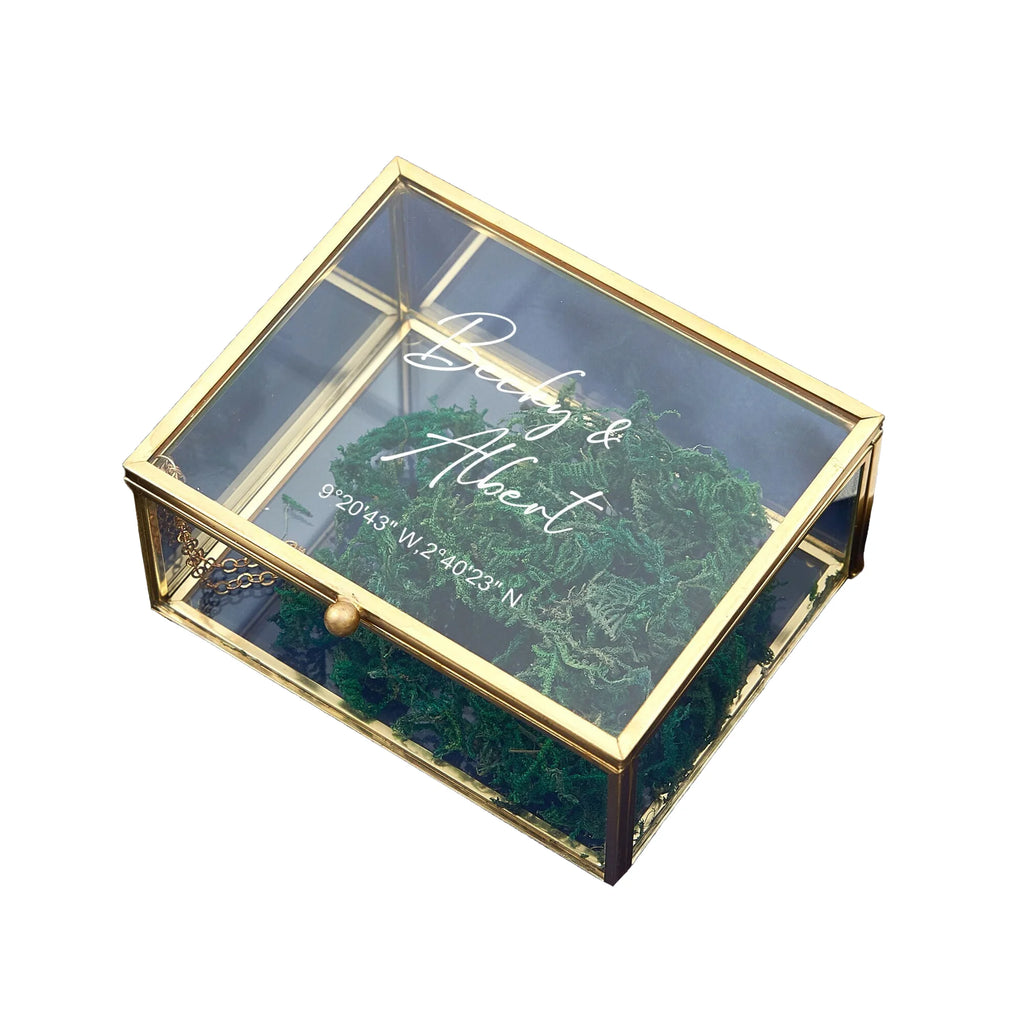 Caja rectangular de cristal personalizada para anillos (solo caja)
