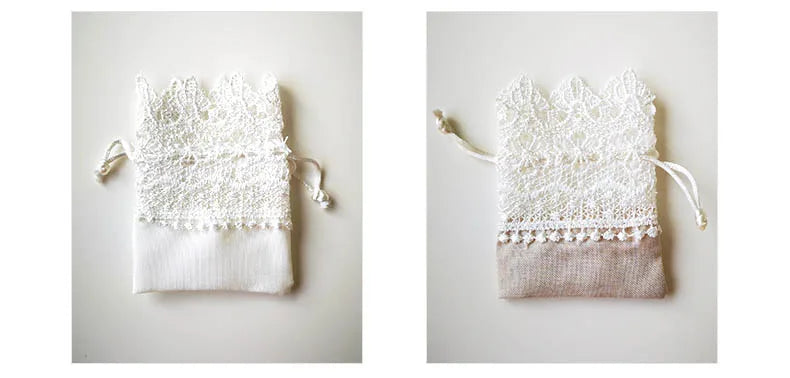 Sacchetto regalo per caramelle con ricami in pizzo bianco e coulisse, 10 pezzi.