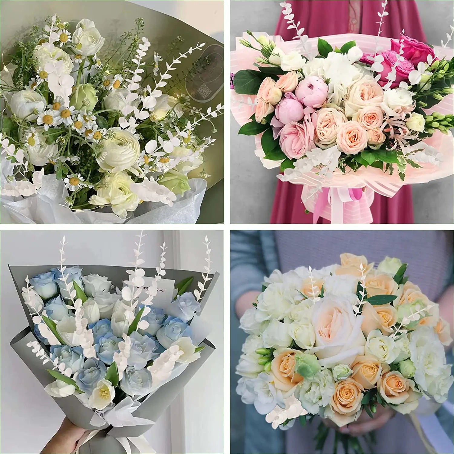 Tallos de eucalipto artificiales, planta falsa de dólar de plata.