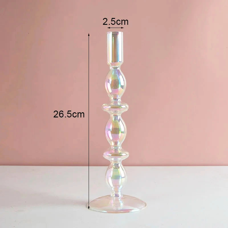 Marineblauer Kerzenhalter aus Glas mit Streifen und Blumenmuster