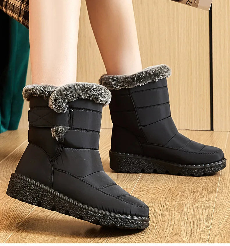 Botas de invierno para mujer, botines de tacón bajo, botas de nieve impermeables para mujer