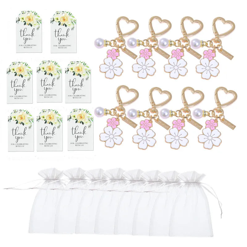 Portachiavi a forma di cuore con fiori, regalo per damigella d'onore, con biglietti di ringraziamento