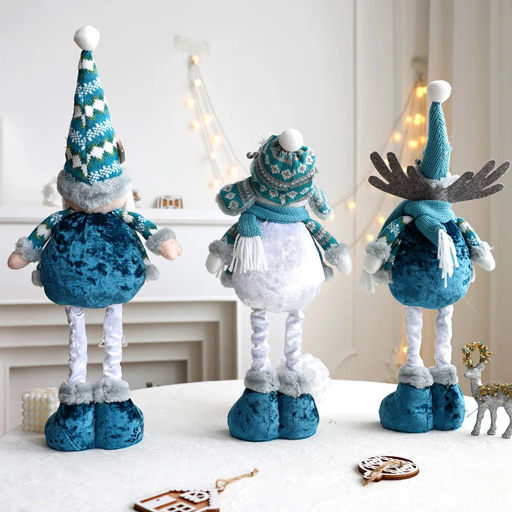 Muñeco de nieve azul de Papá Noel y reno, decoración navideña estirable.
