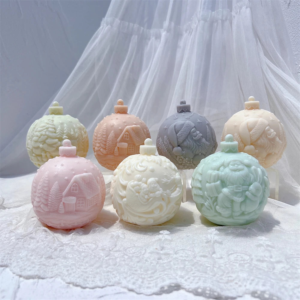 Kugelförmige Silikon-Kerzenform, 5 Designs, Weihnachten