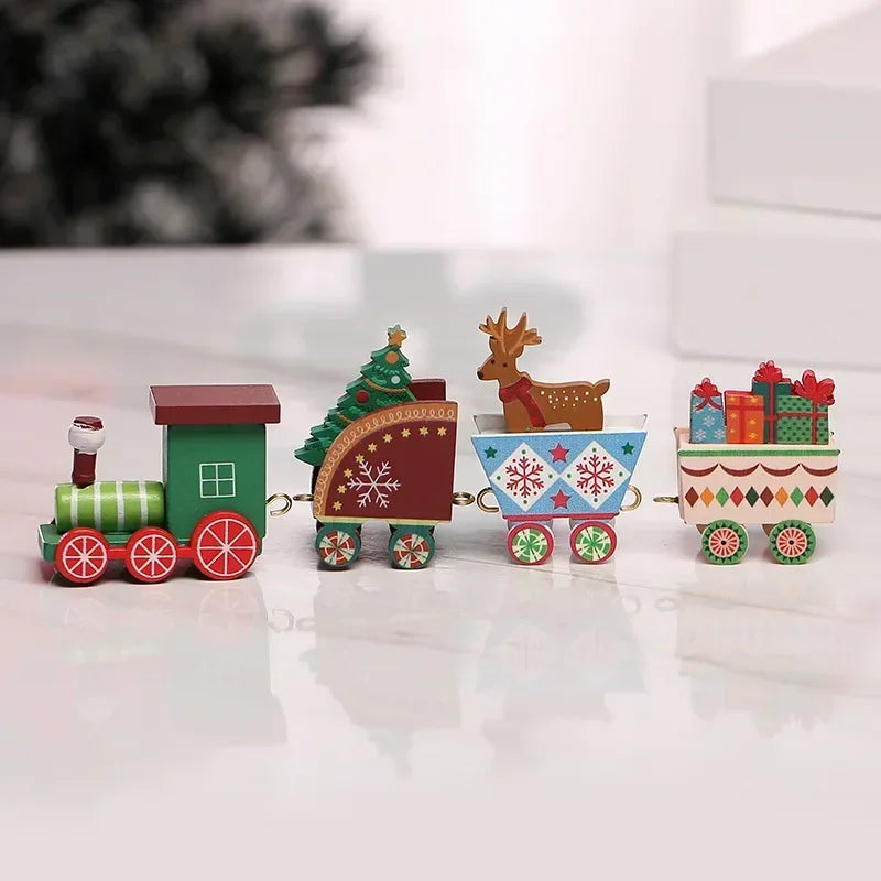 Adornos navideños de tren de madera, decoración para tarta de Papá Noel