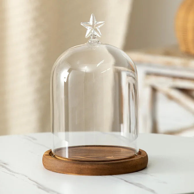 Candle Holder Glass Cover Wooden Base Aromatherapy