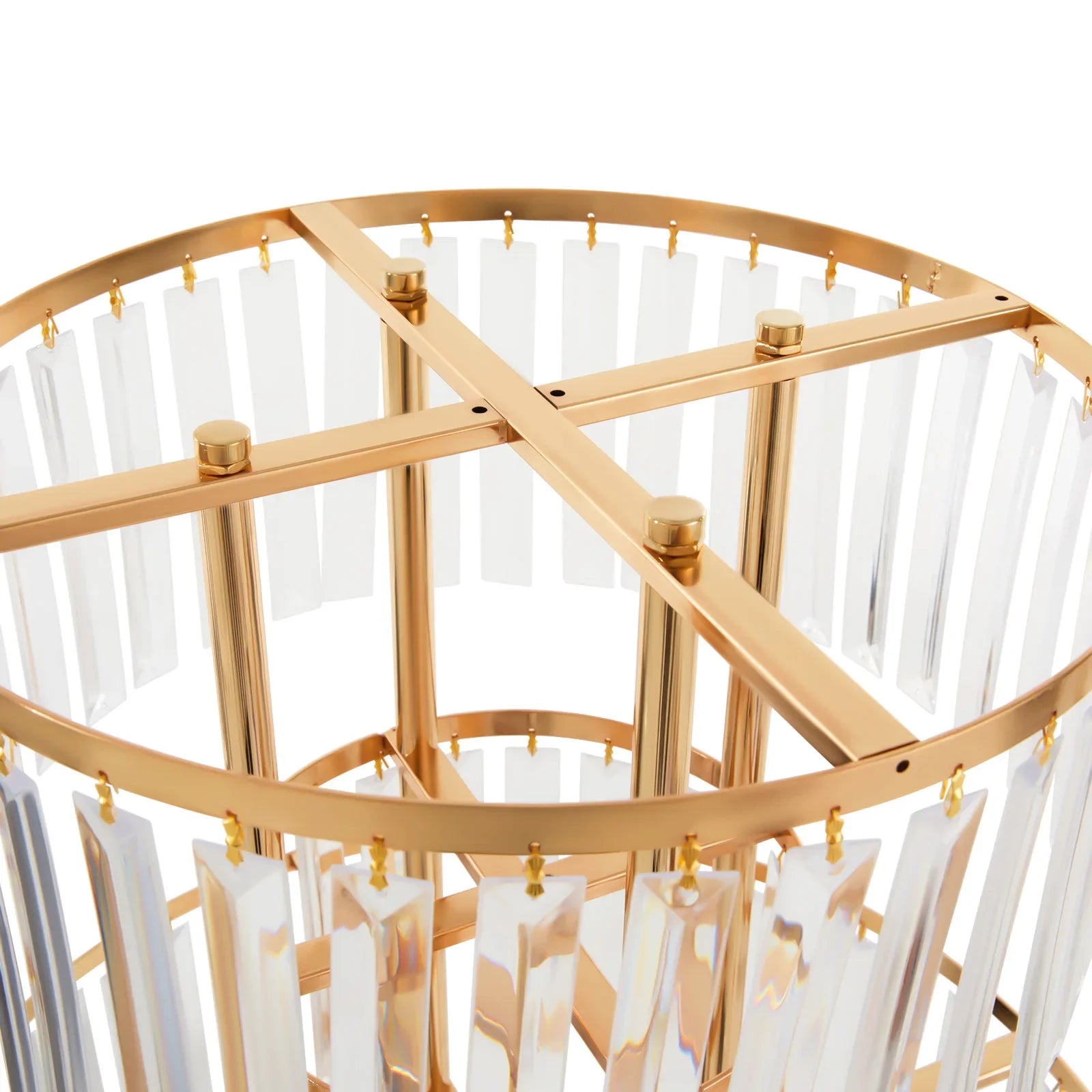 Runder 43,3 Zoll großer 5-stöckiger Tafelaufsatz aus Metall mit Sockel aus Goldkristall.