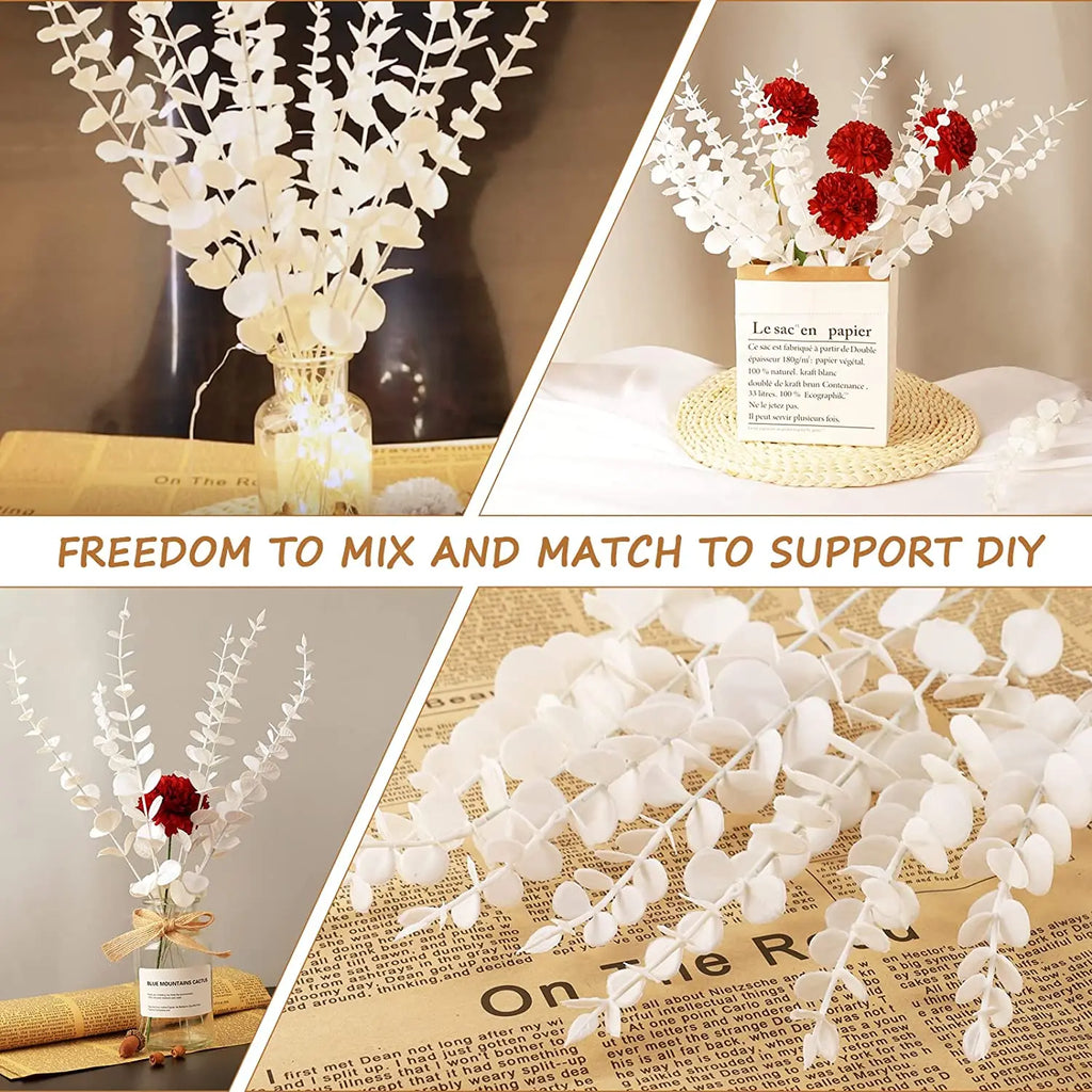 Tallos de eucalipto artificiales, planta falsa de dólar de plata.