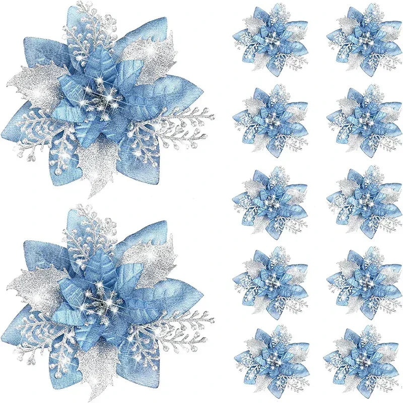 Glitter Artifical Christmas Flowers 5pcs