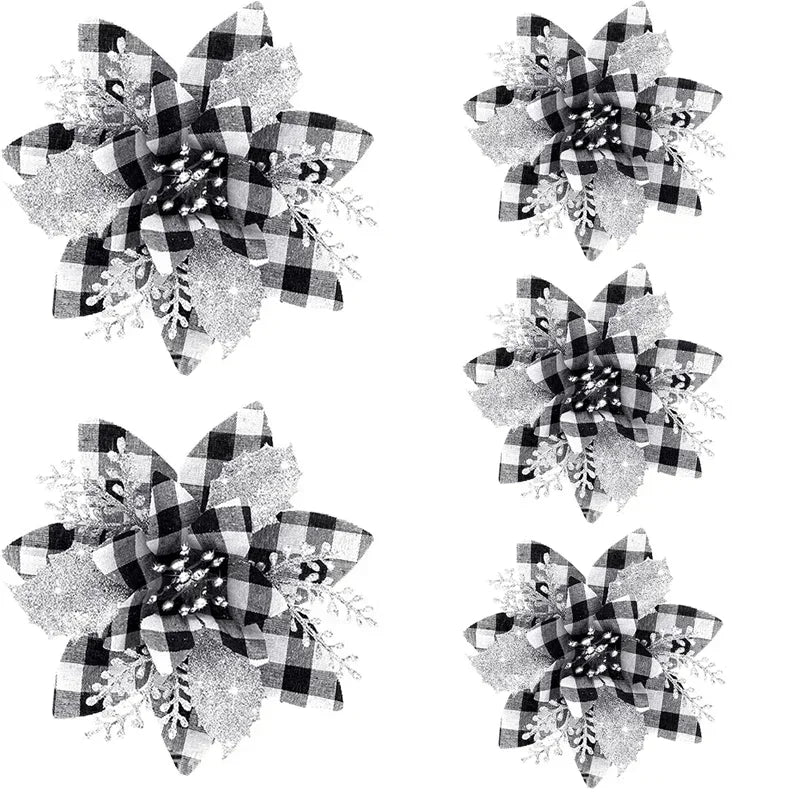 Glitter Artifical Christmas Flowers 5pcs