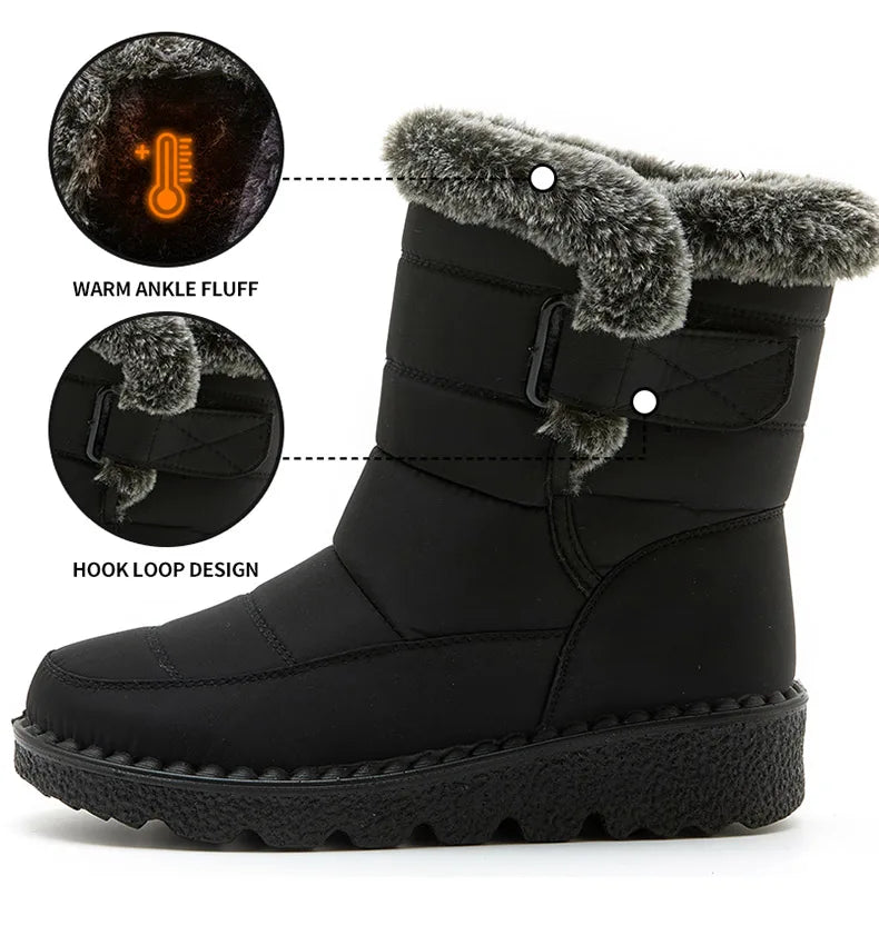 Botas de invierno para mujer, botines de tacón bajo, botas de nieve impermeables para mujer