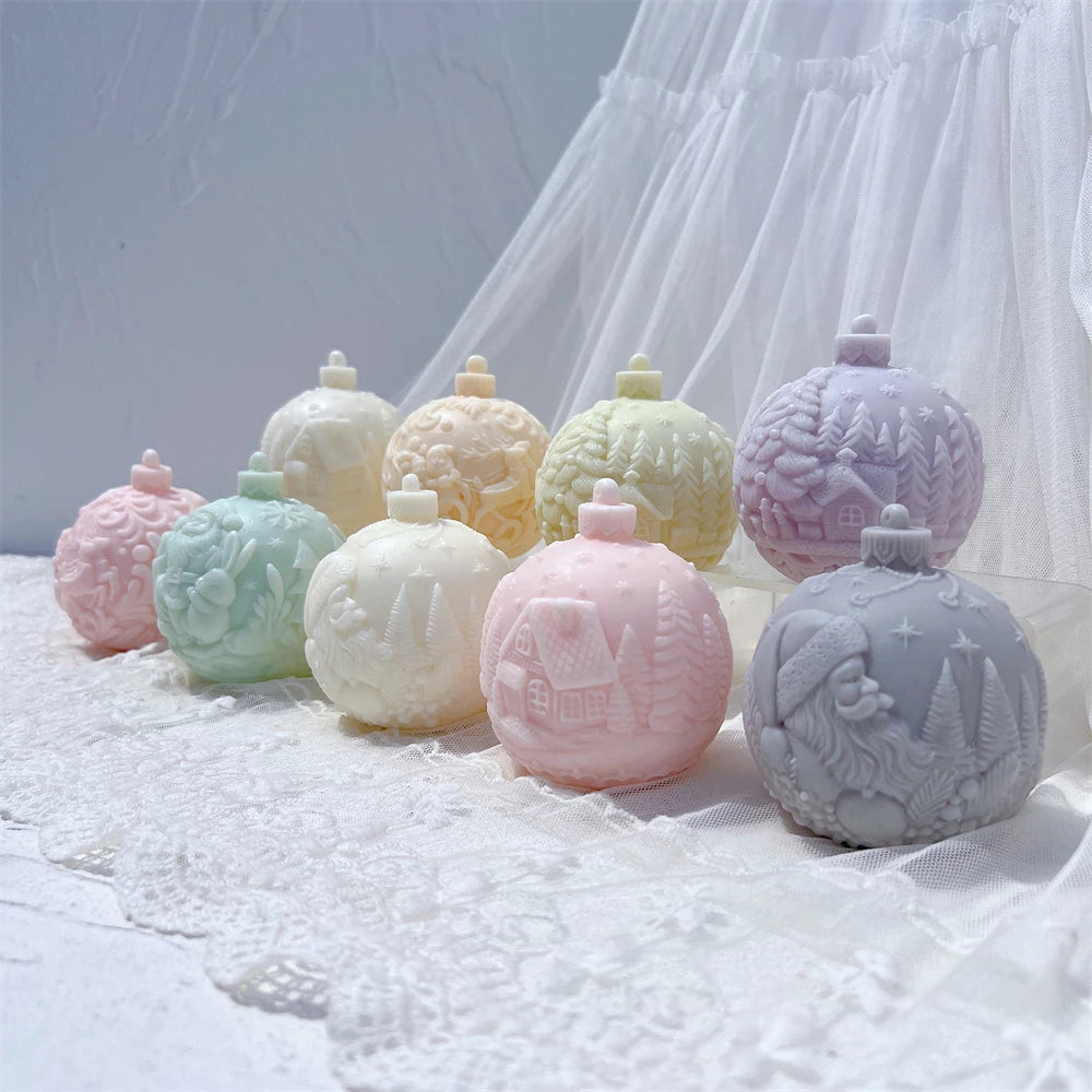 Kugelförmige Silikon-Kerzenform, 5 Designs, Weihnachten