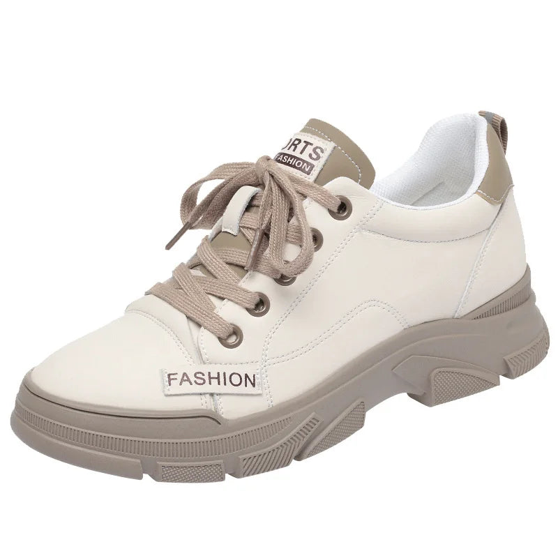 Soft Leather Sneaker Trekking Footwear Thick-soled Lace-up