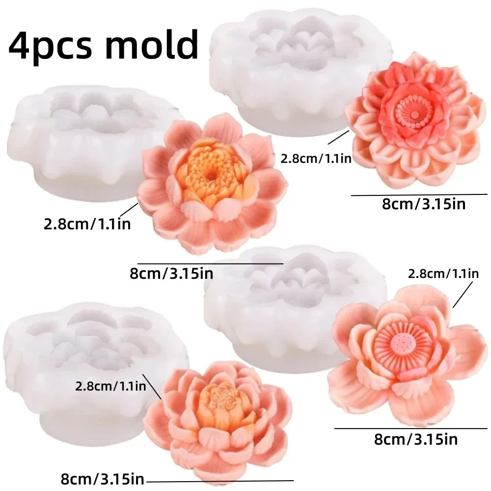 Large Peony Flower Candle Silicone Mold 3D