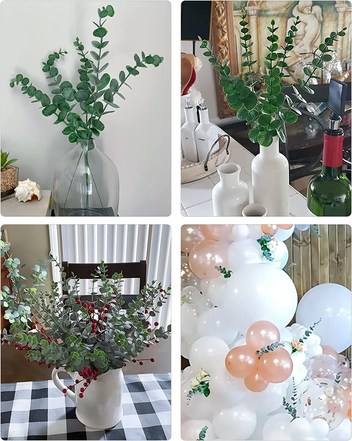 Tallos de eucalipto artificiales, planta falsa de dólar de plata.