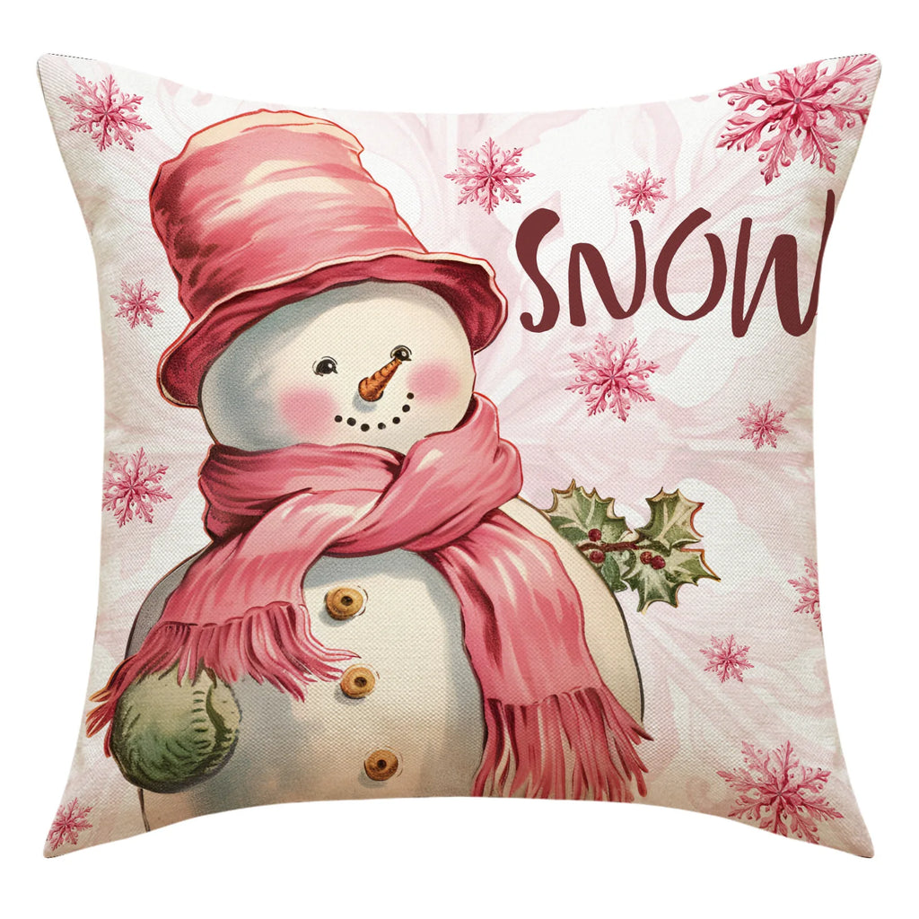 Funda de almohada navideña rosa 45x45cm Papa Noel, Muñeco de Nieve Arbol de Navidad.