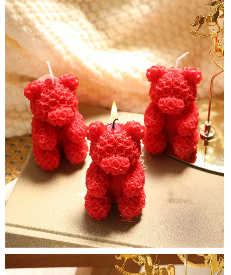 Candle Rose Bear Aromatherapy Lovely Scented.