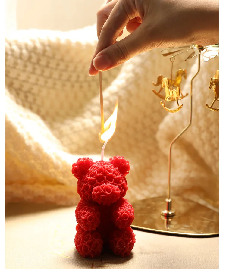 Candle Rose Bear Aromatherapy Lovely Scented.