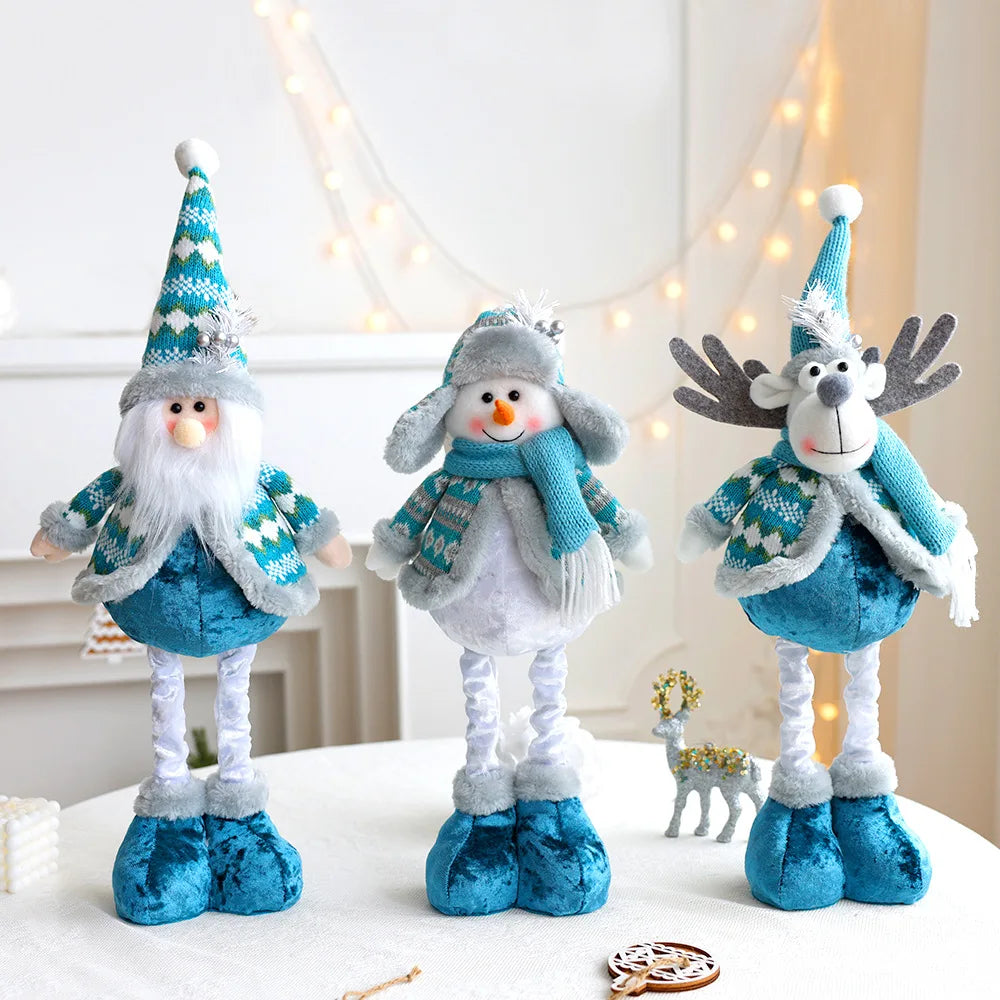 Santa Snowman Reindeer Blue Doll, Stretchable Christmas Decor.