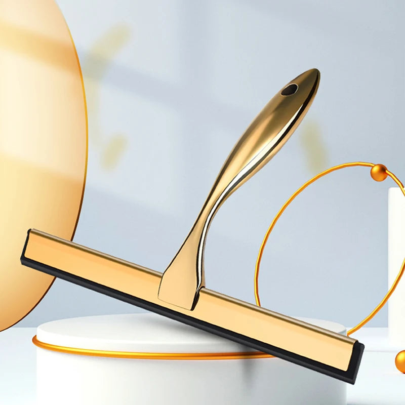 Escobilla de goma de acero inoxidable con gancho para puertas de ducha de baño y espejos.