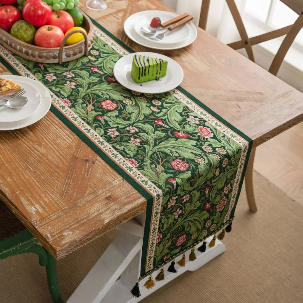 Pflanzenblumen-Tischläufer mit Quasten, Jacquard, Wohnzimmer