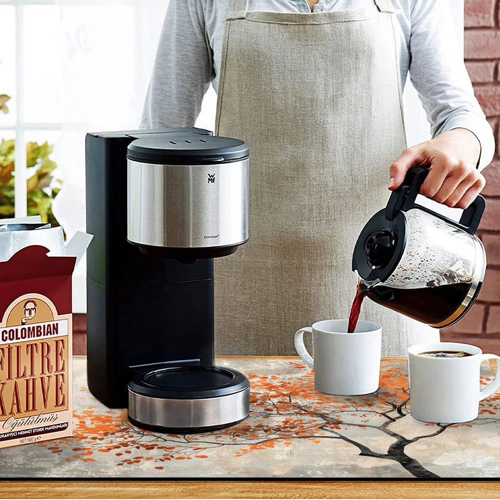 Large Kitchen Absorbent Mat Autumn Leaves Dish Drying Mat