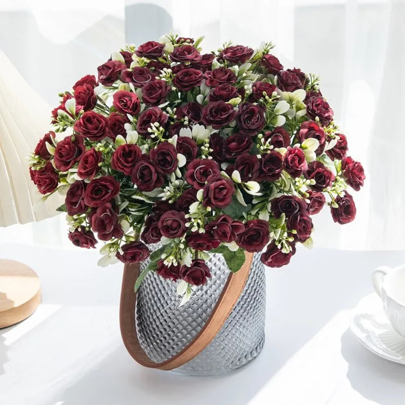 Rosa de seda para ramo de novia de boda, flor artificial para el hogar.