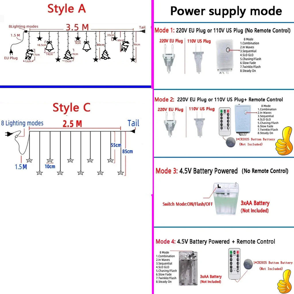 Guirnalda de luces navideñas 2025 de 220 V/110 V/batería