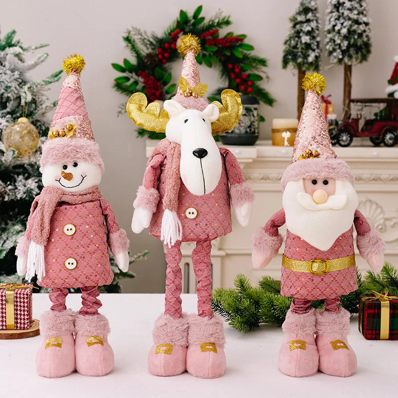 Christmas Decoration Pink Telescopic Doll Santa Claus Snowman Elk.