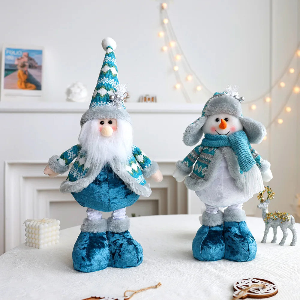 Santa Snowman Reindeer Blue Doll, Stretchable Christmas Decor.