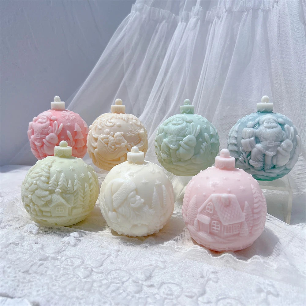 Kugelförmige Silikon-Kerzenform, 5 Designs, Weihnachten