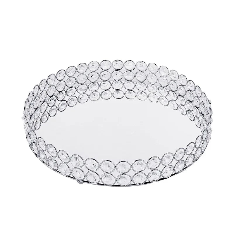 Crystal Mirror Tray Round Plate Luxury Serving Tray