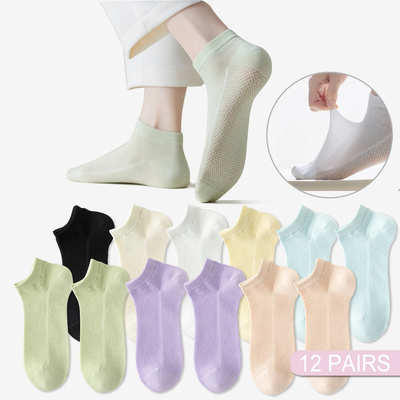 Woman Cotton Socks Short Thin Mesh Breathable
