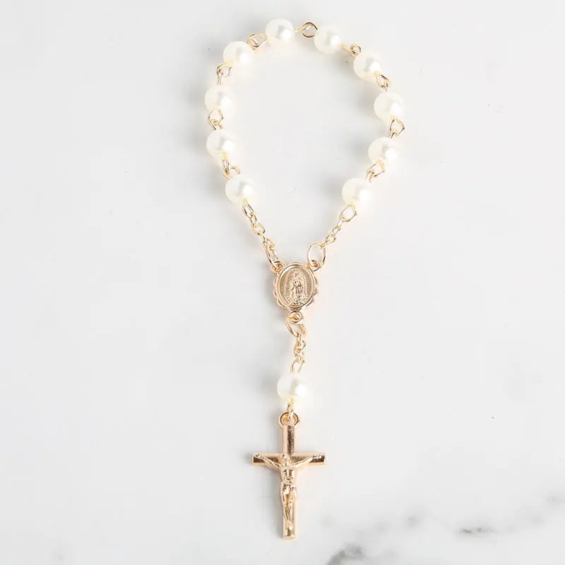 Braccialetto rosario con perline per battesimo, comunione cattolica, 10/20 pezzi, bomboniere per battesimo.