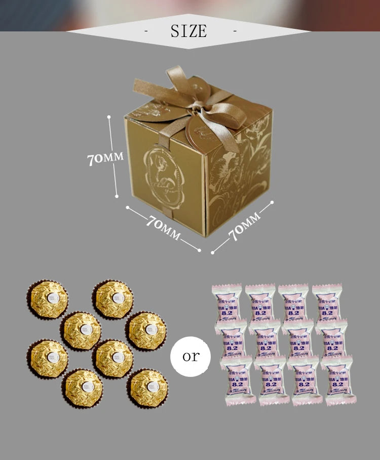 Scatole regalo in cartone con fiori di tulipani e caramelle.