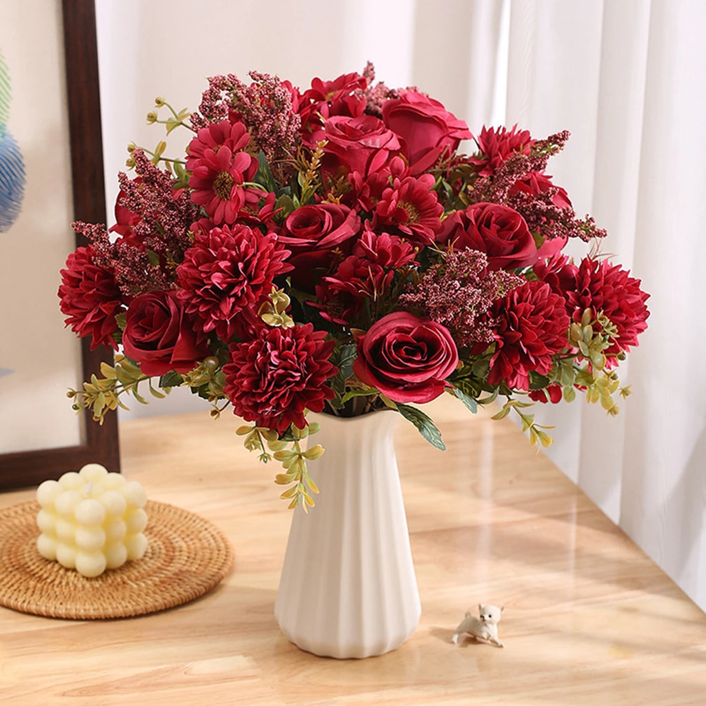 1/4PCS Artificial Flowers Cheap New Year Decorations Wedding Garden Peony Arch Christmas Home Fake Silk Rose Hydrangeas Vase Diy