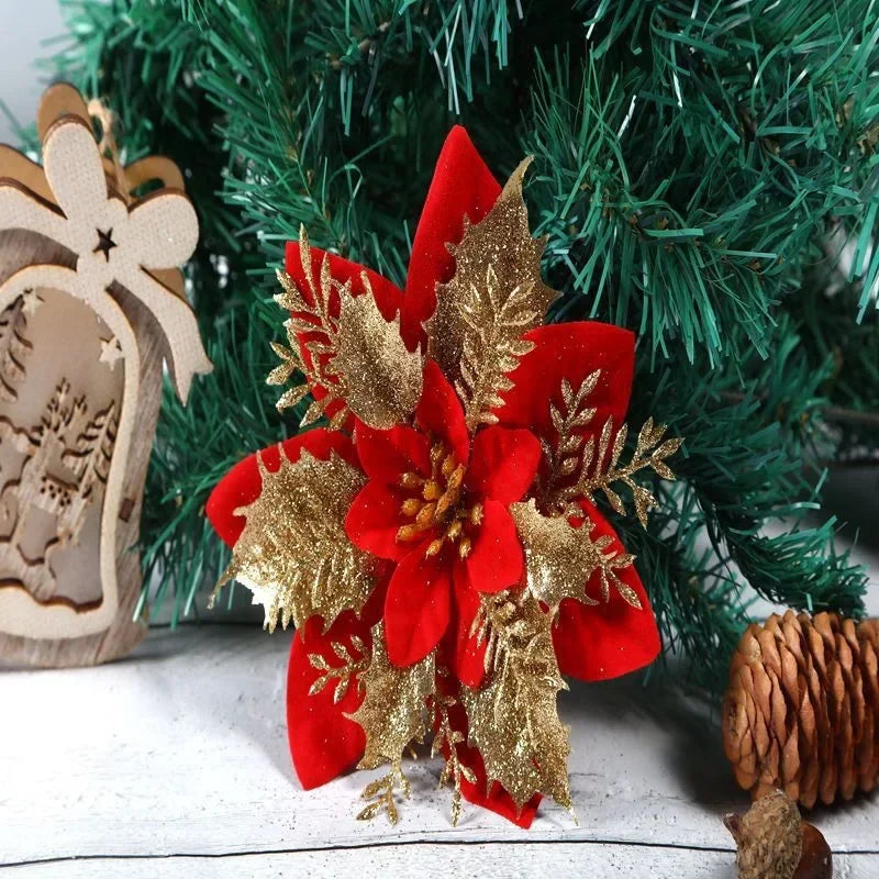 Glitter Artificial Christmas Flowers 10pcs/14cm  Decorations