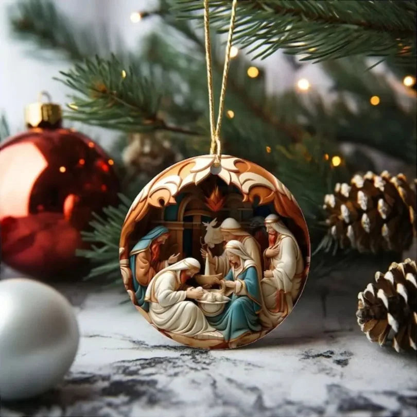 Adornos navideños para el árbol de Navidad con colgante de natividad pintado en 3D