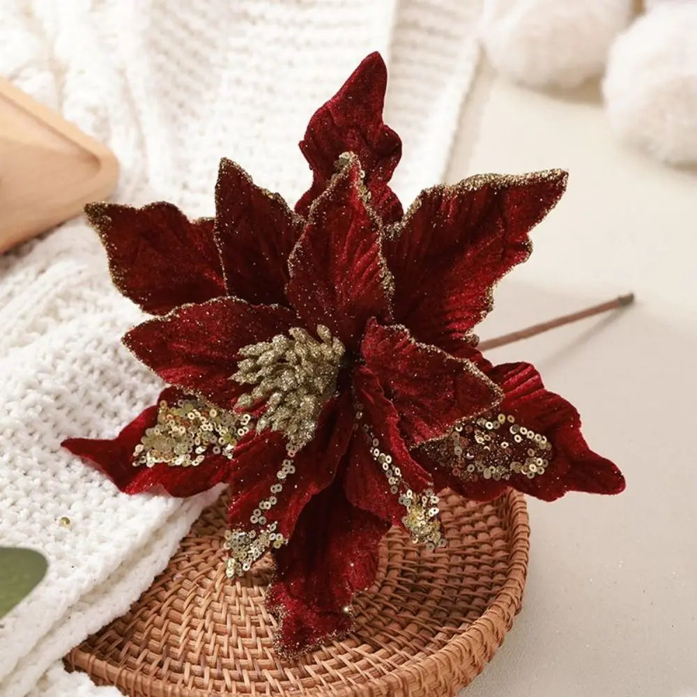 Hanging Glitter Flower 4 Colors Unique Beautiful Artificial Christmas Flower