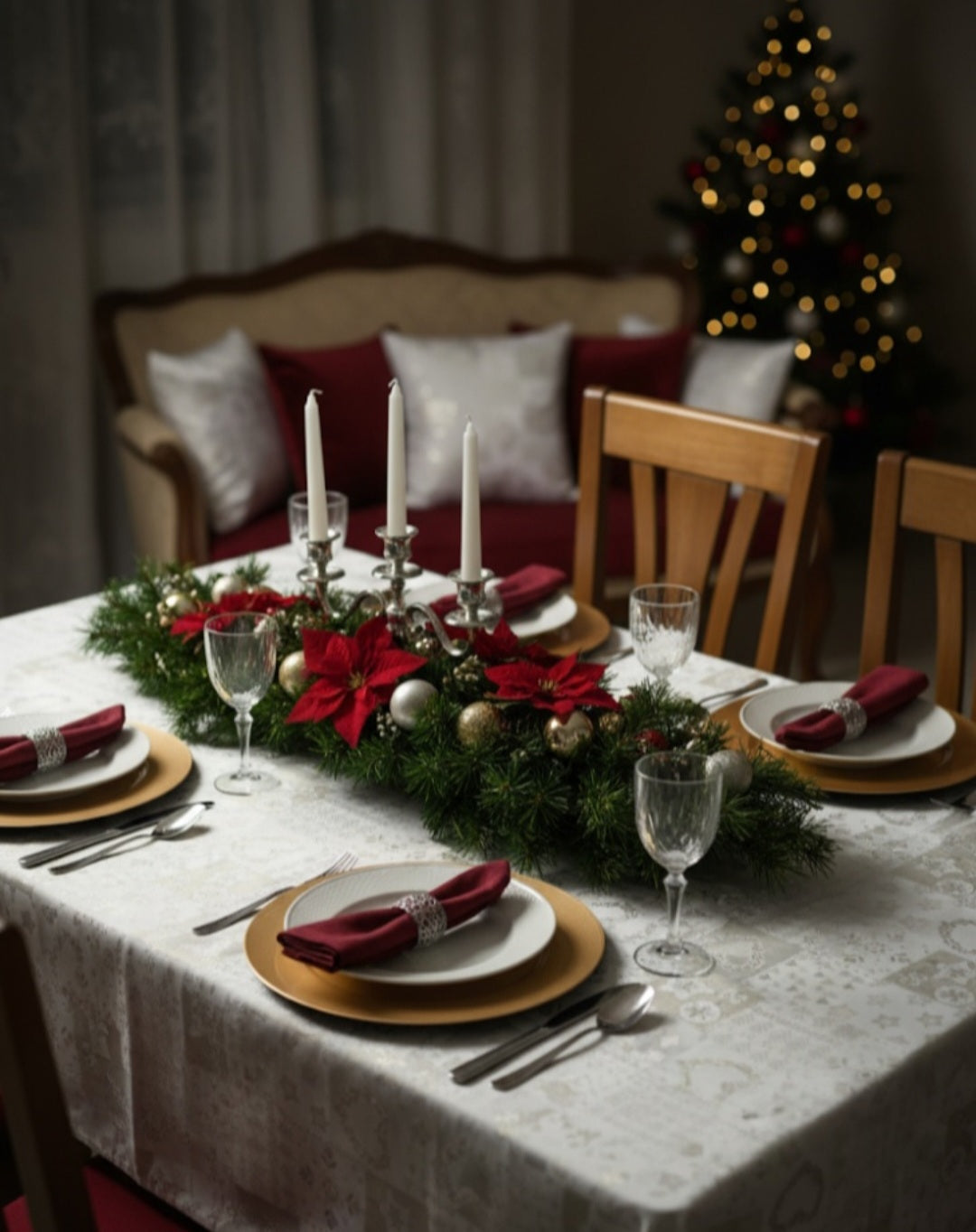 Tovaglia Natalizia "Parigi" en Cotone con Lurex | Variar medida | Personalizable