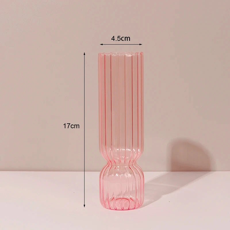 Marineblauer Kerzenhalter aus Glas mit Streifen und Blumenmuster