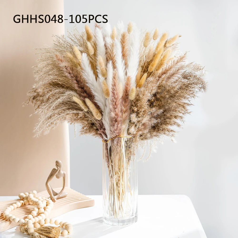 120 flores artificiales secas de cola de conejo de las pampas esponjosas