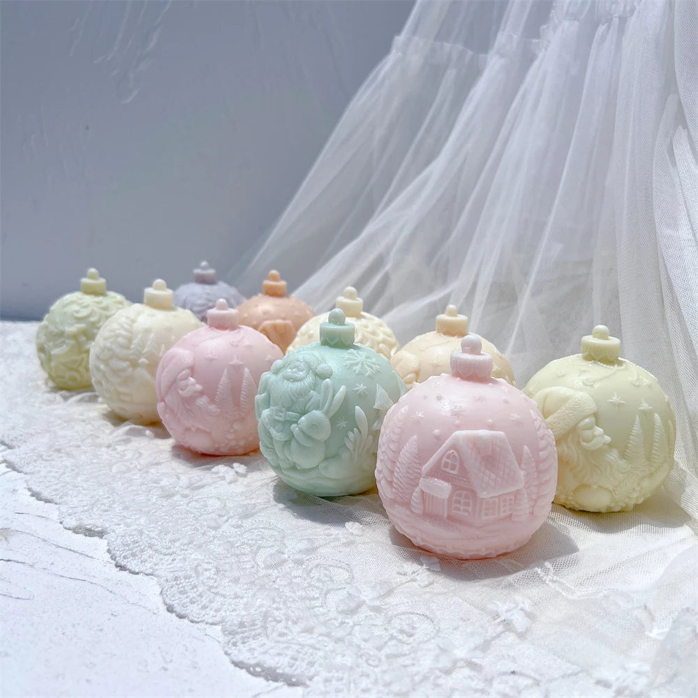 Kugelförmige Silikon-Kerzenform, 5 Designs, Weihnachten