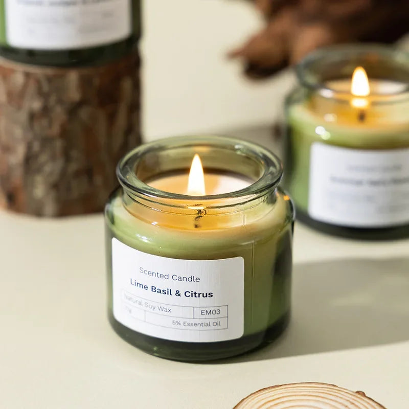 Natürliche Pflanzen-Aromatherapie-Kerze, rauchfreies grünes Sojabohnenwachsglas