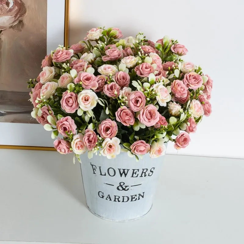 Rosa de seda para ramo de novia de boda, flor artificial para el hogar.