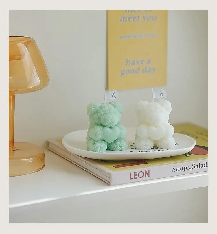Vela de oso romántica y linda de cera de soja, aromaterapia, pequeña y perfumada
