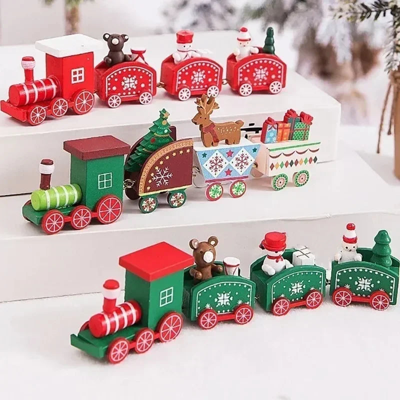 Adornos navideños de tren de madera, decoración para tarta de Papá Noel