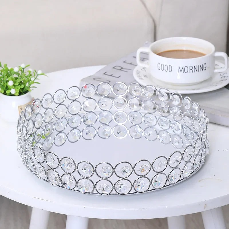Crystal Mirror Tray Round Plate Luxury Serving Tray