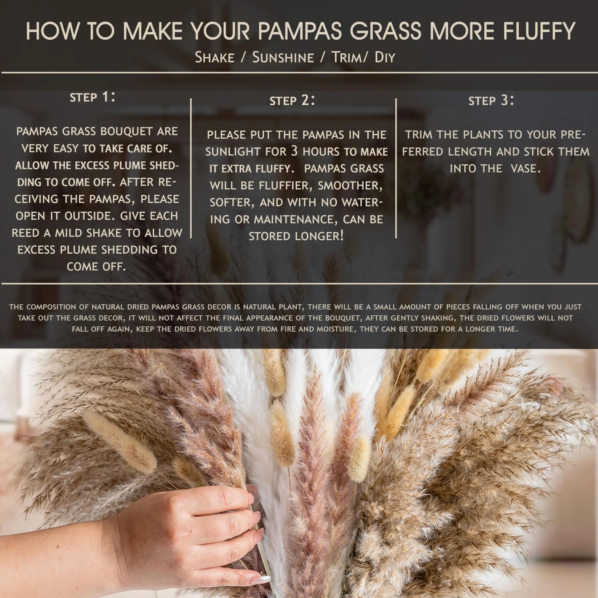 120 flores artificiales secas de cola de conejo de las pampas esponjosas