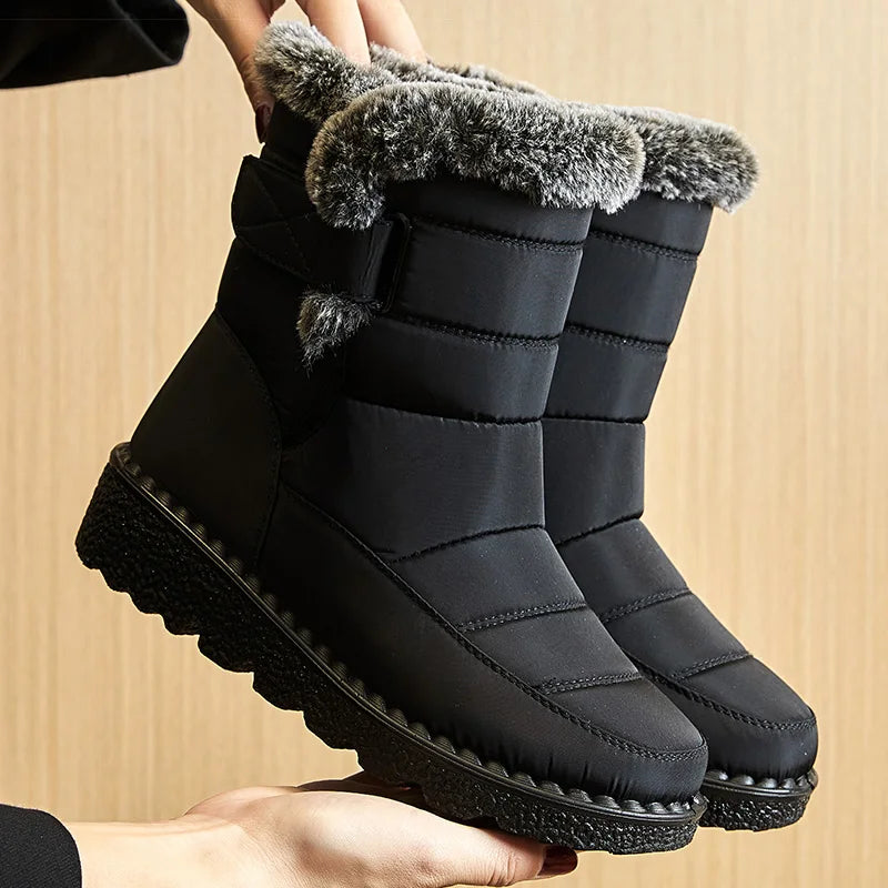 Botas de invierno para mujer, botines de tacón bajo, botas de nieve impermeables para mujer